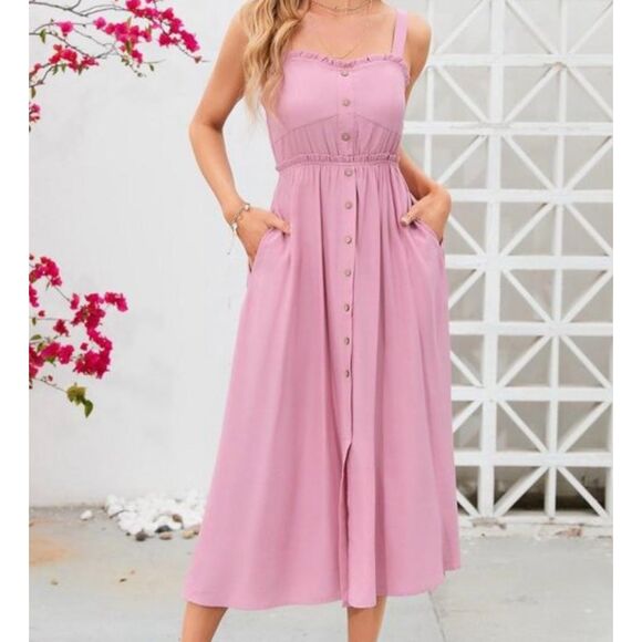 Women’s Button-Down Midi Sundress Sleeveless A-Line Beach Dress Size S NWT - Picture 2 of 8